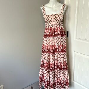 Chaudry Floral Maxi Dress Tiered Boho Smocked Sleeveless Womens Size S NEW